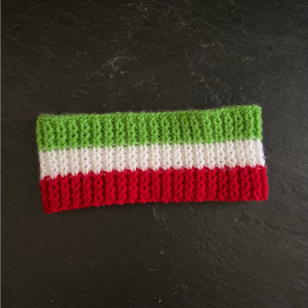 handmade green, white, and red headband